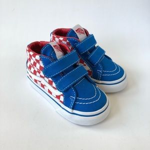 Vans Sk8 Mid V Blue Canvas Red Checkerboard